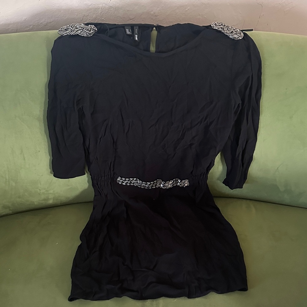 Mango M black 3/4 sleeve bedazzled mini dress